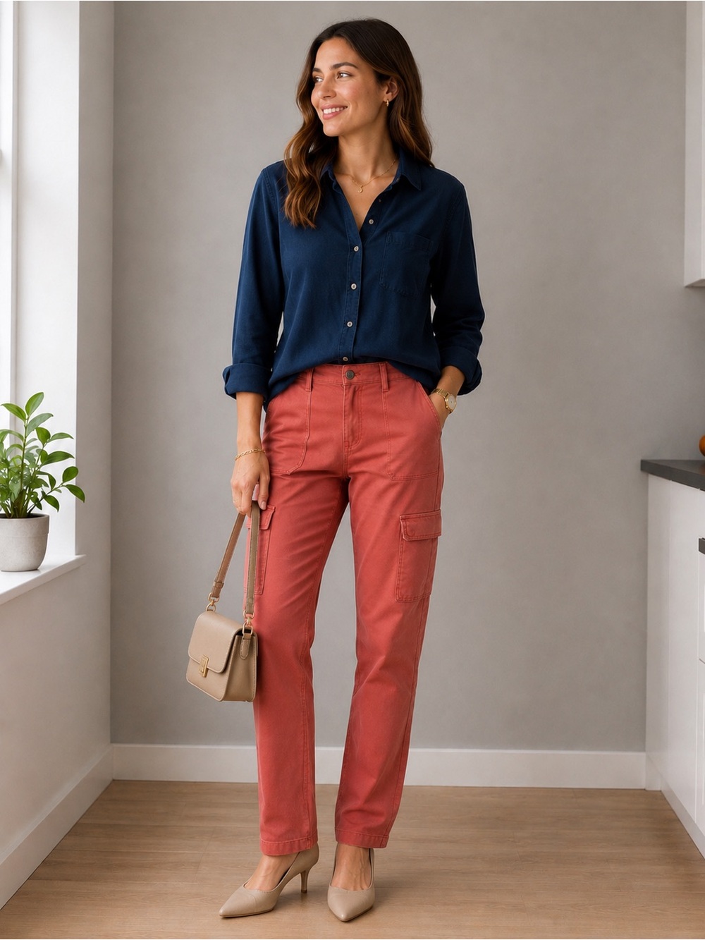Risen Peach Blossom High-Rise Cargo Jeans Size 7/28 - Picture 4 of 10